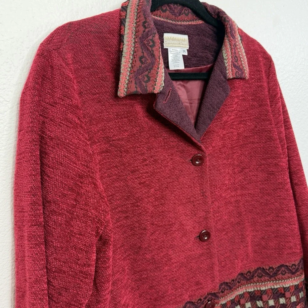Vintage 90s Coldwater Creek Medium Southwestern Red Boho Jacket Western Heritage